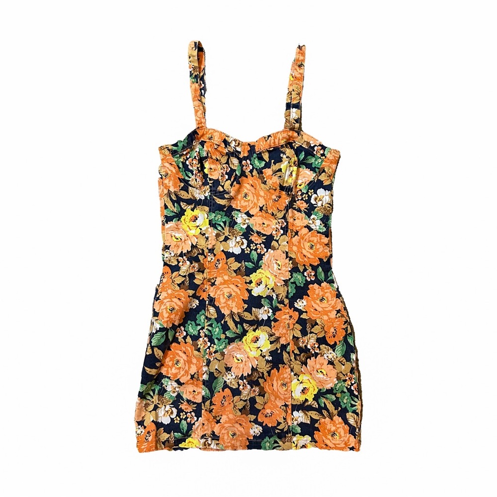 MINK PINK Floral Denim Mini Dress with Corset Top‎